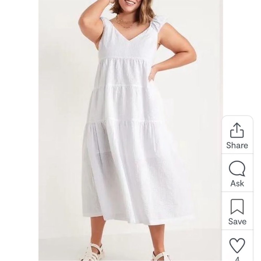 Old Navy White Cotton Blend Tiered Maxi Dress Size L